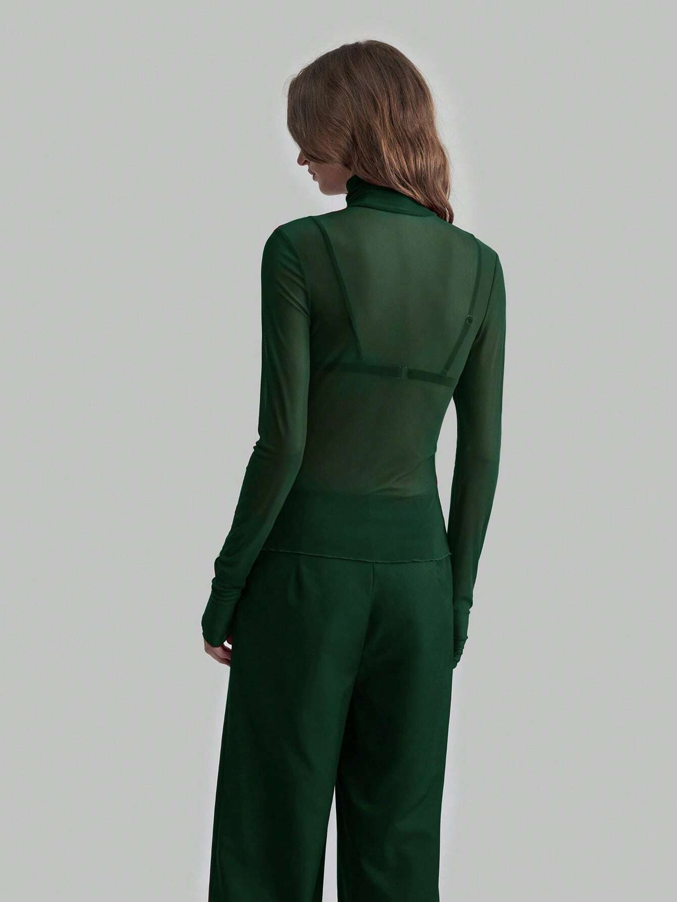 Womens Elegant Turtleneck Mesh Top Sexy Long Sleeve Semi-Sheer Slim T-shirts